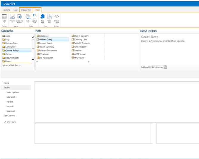add a content query webpart in a page